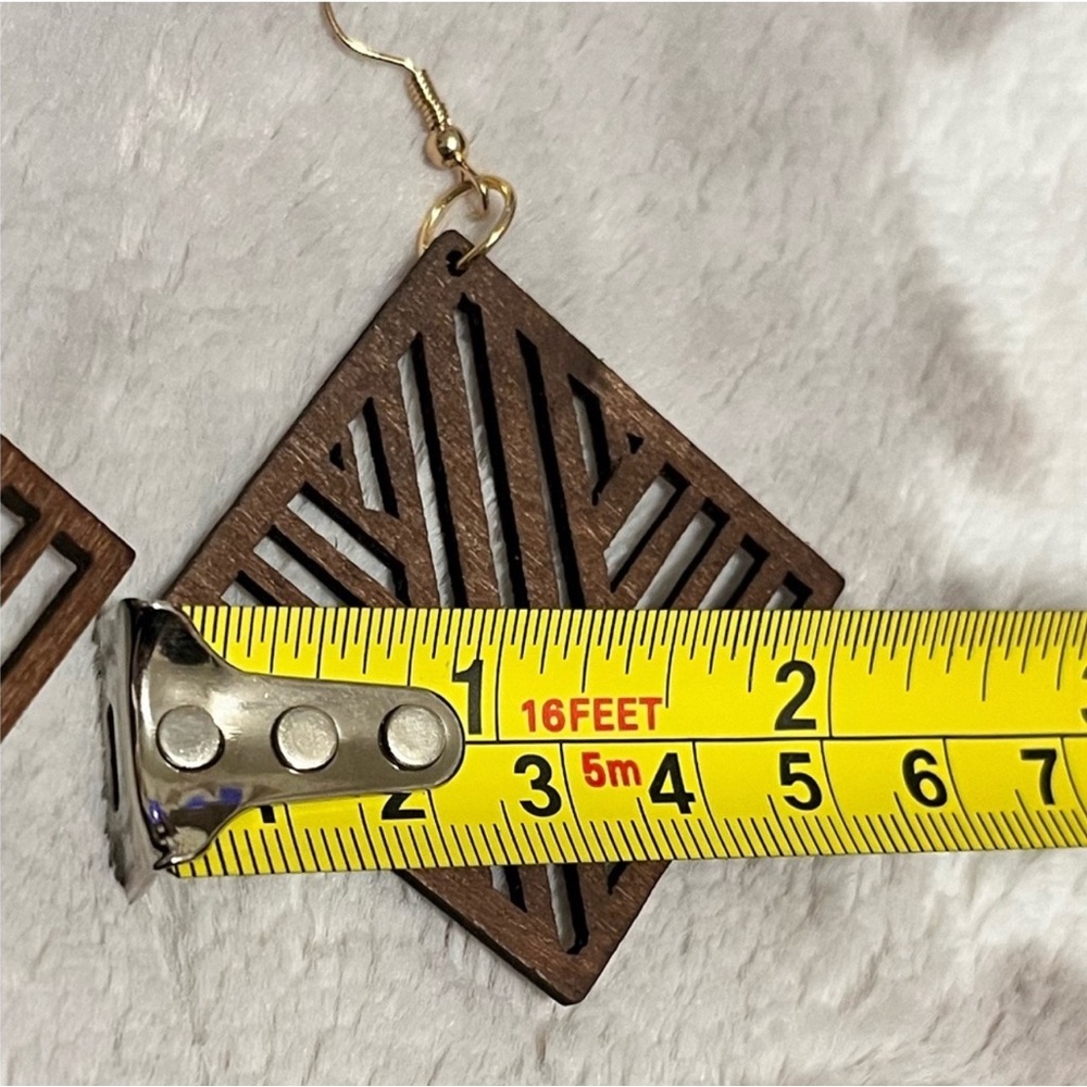 Geometric Wooden Earrings Handmade New - Picture 3 of 4